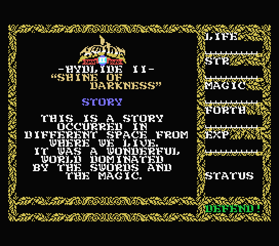 Hydlide 2 title screen for MSX